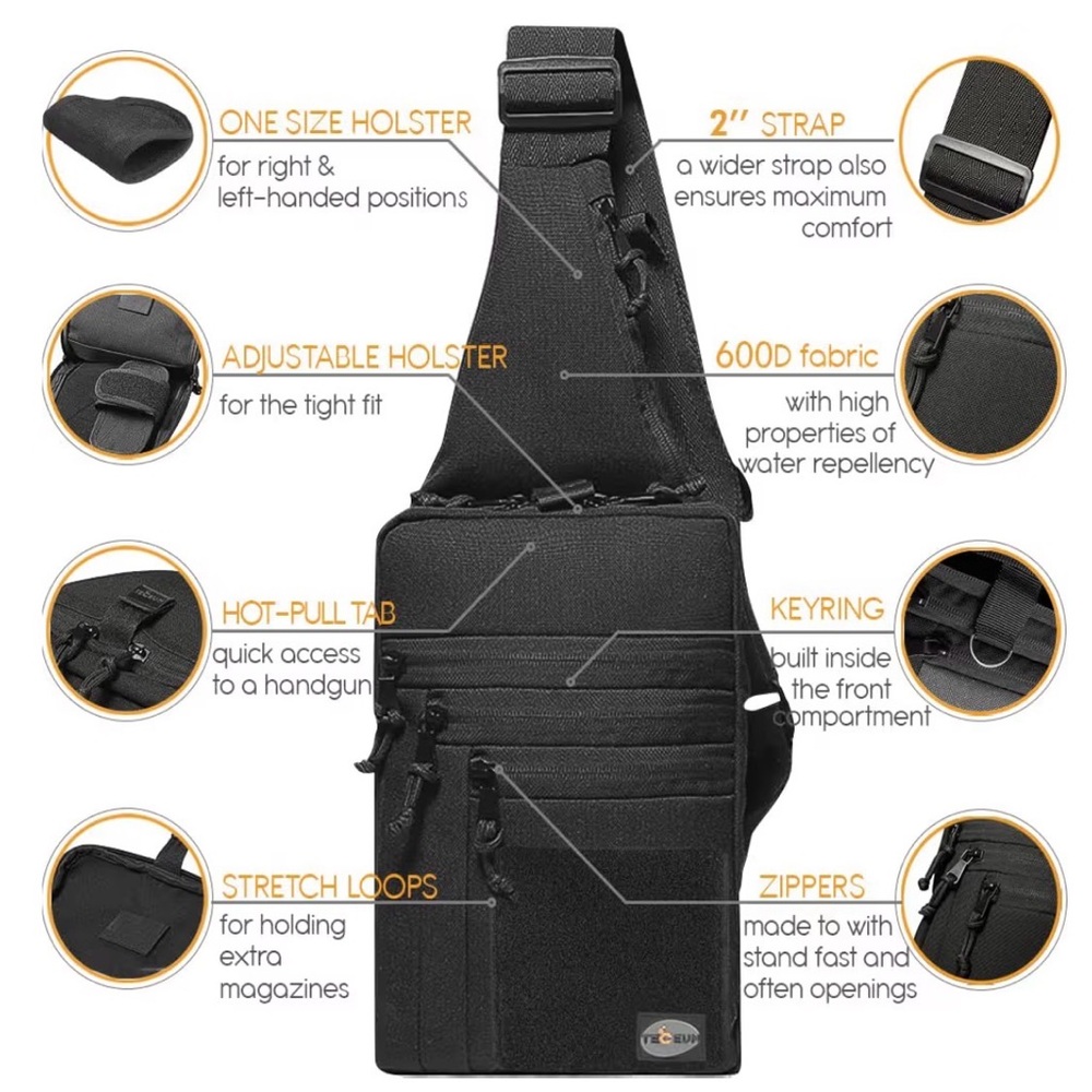 Black Tactical Compact Sling Bag | Concealed Carry - Picture 7 of 7